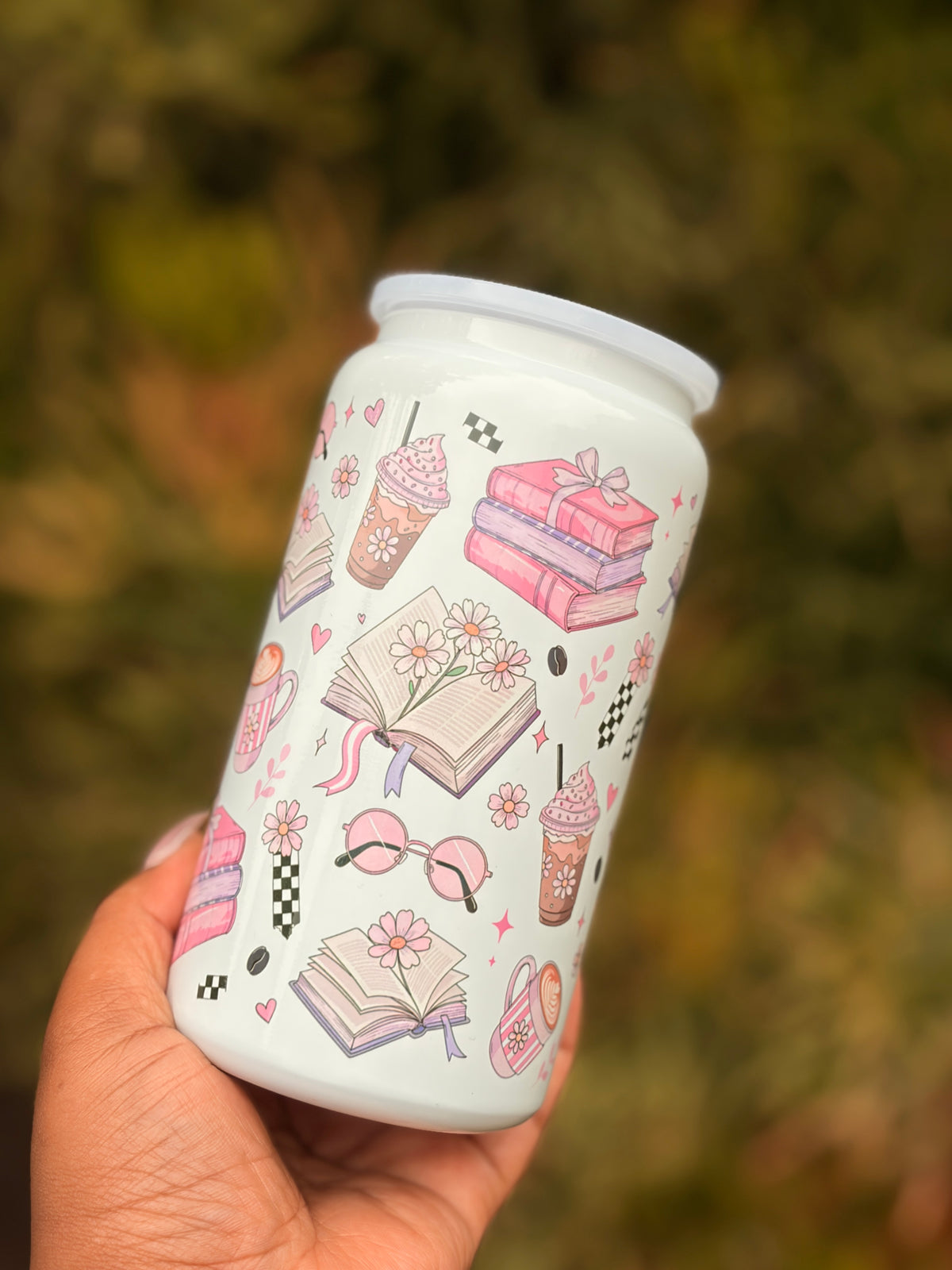 16oz Stainless Steel Tumbler - Books and Coffee