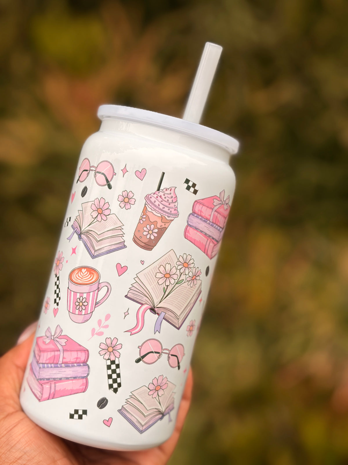 16oz Stainless Steel Tumbler - Books and Coffee