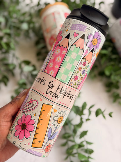 20oz Dual Lid Tumbler - Teacher Pencil Design