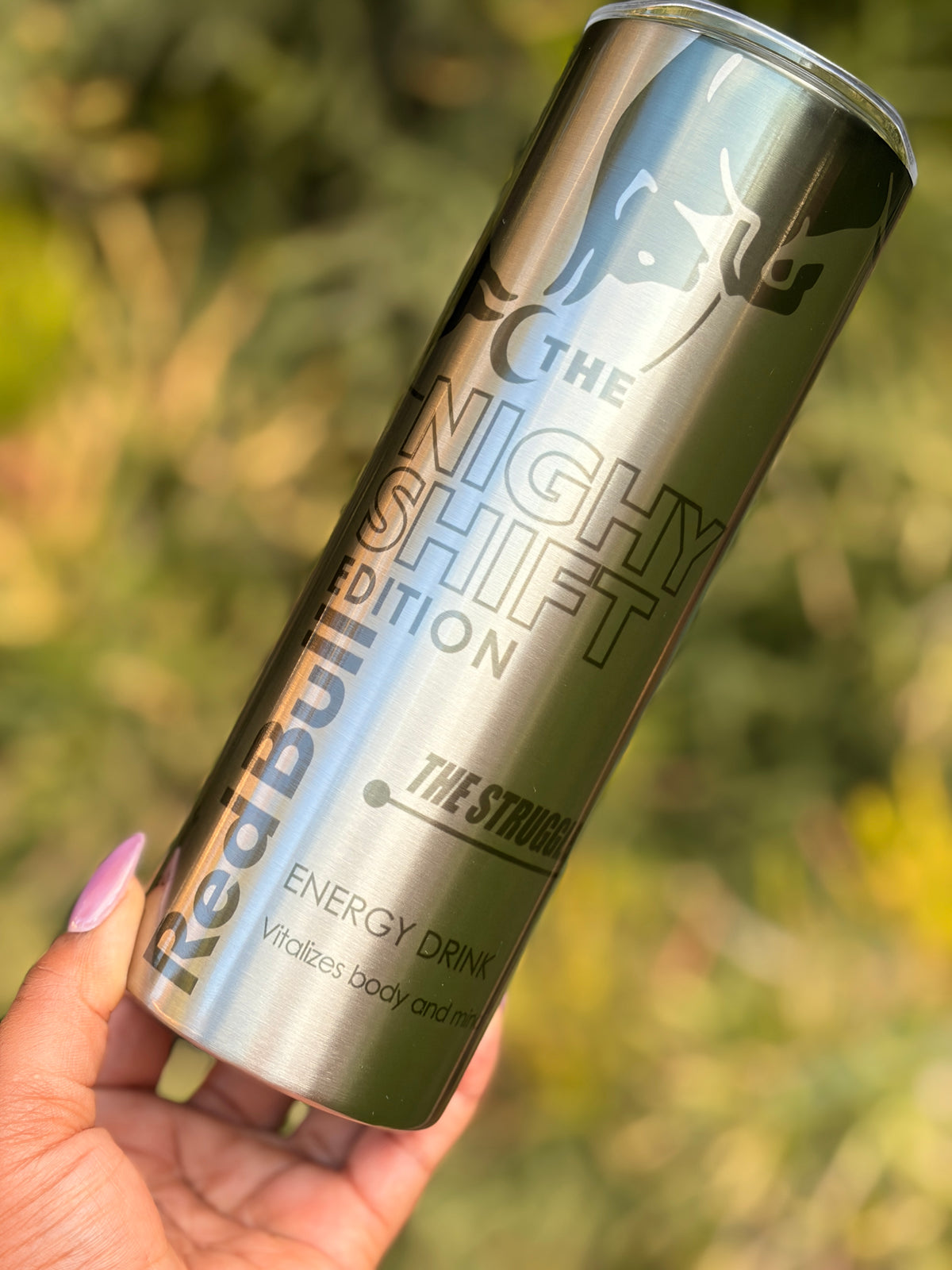 20oz Silver Skinny Tumbler - Red Bull - The Struggles