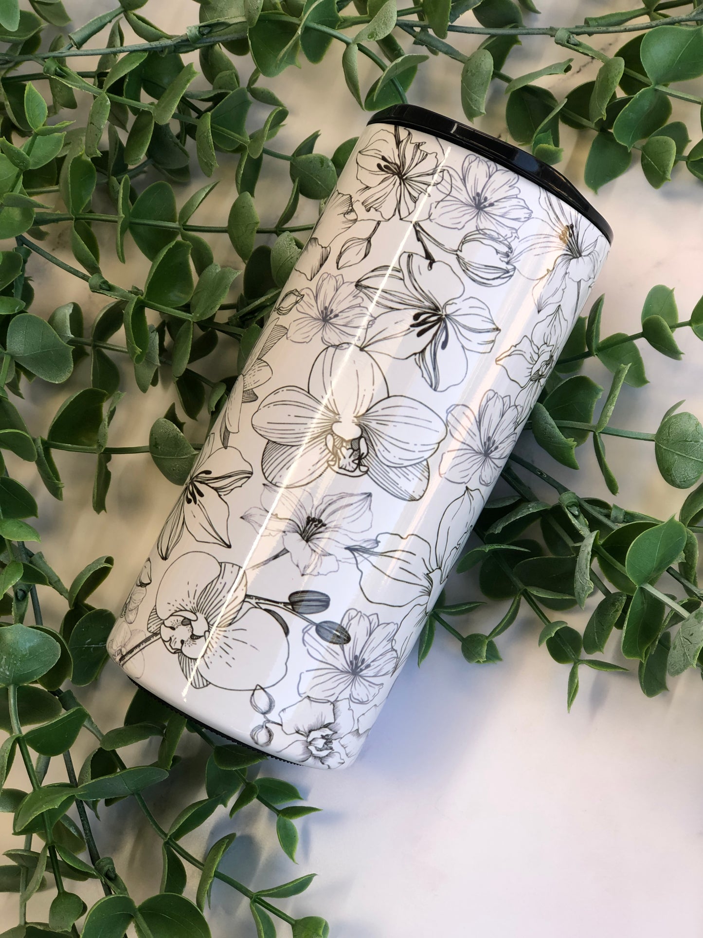 15oz Skinny Tumbler - Black Florals