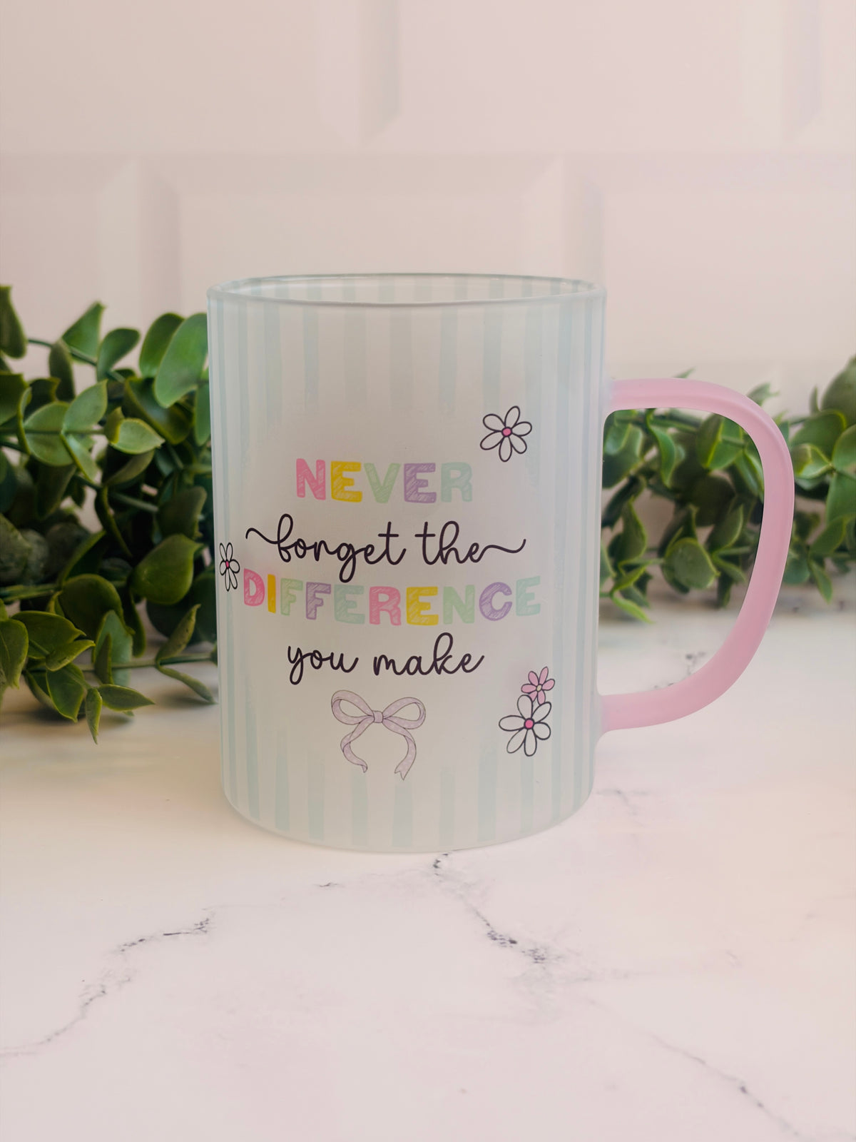Blue Stripped Glass Mug Set - Never Forget the Difference You Make
