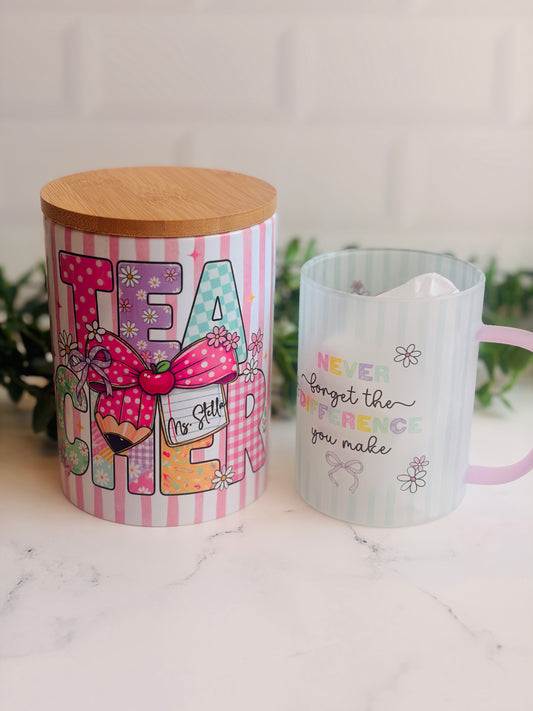 Mug and Jar Set - Teacher Stripped Design