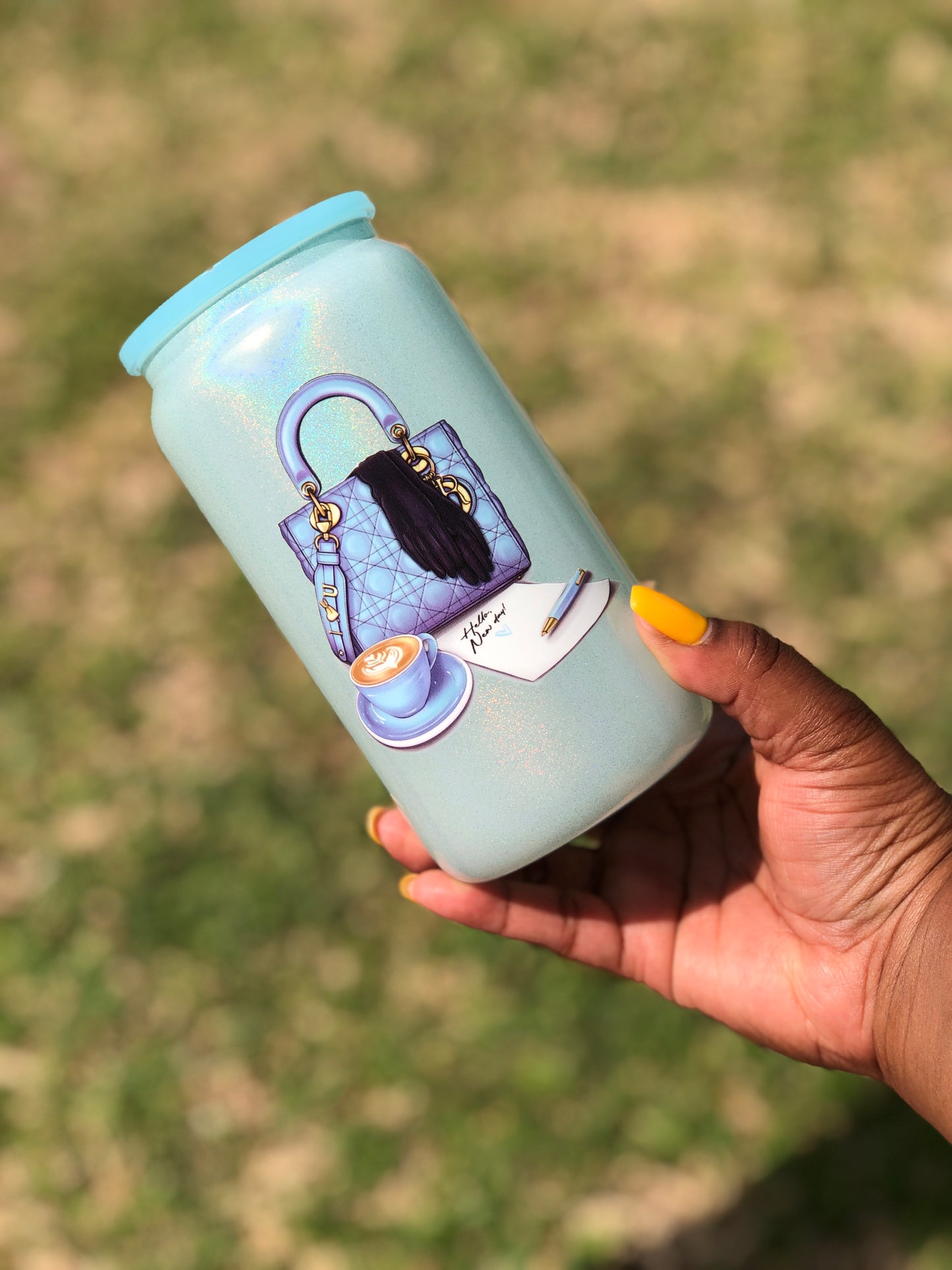 Shimmer Glass Can - New Day Blue Bag