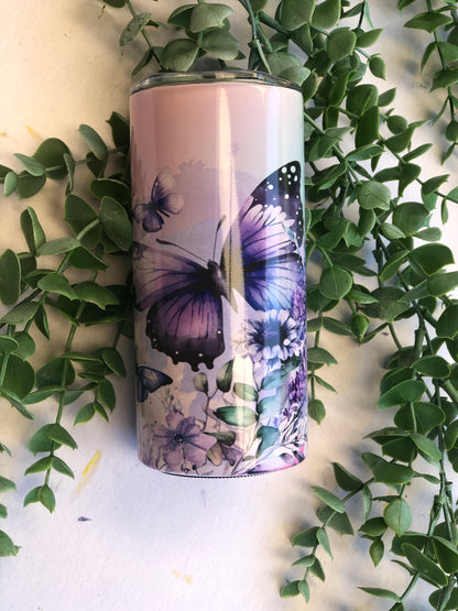 15oz Skinny Tumbler - Pastel Butterflies