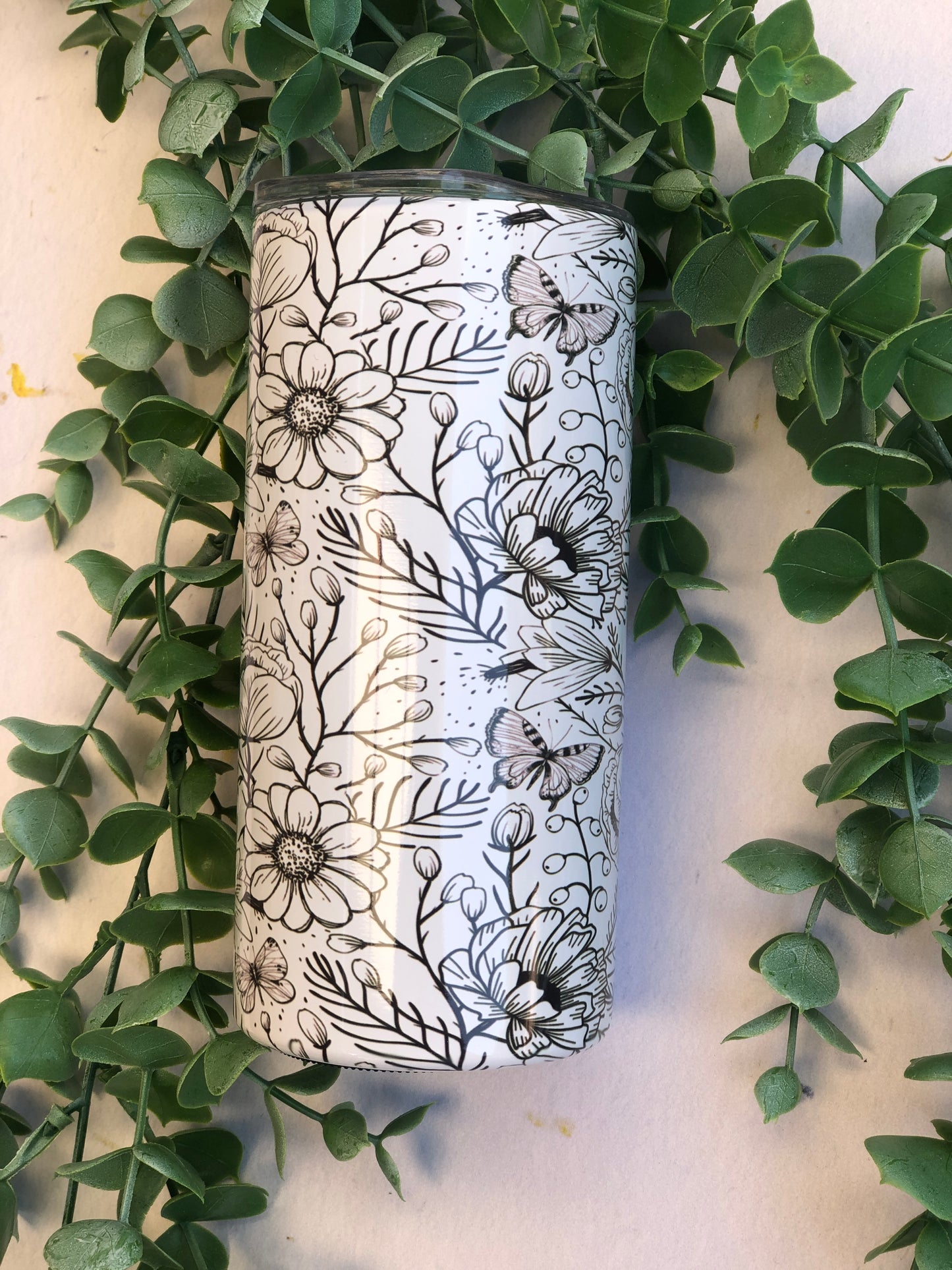 15oz Skinny Tumbler - Black Florals