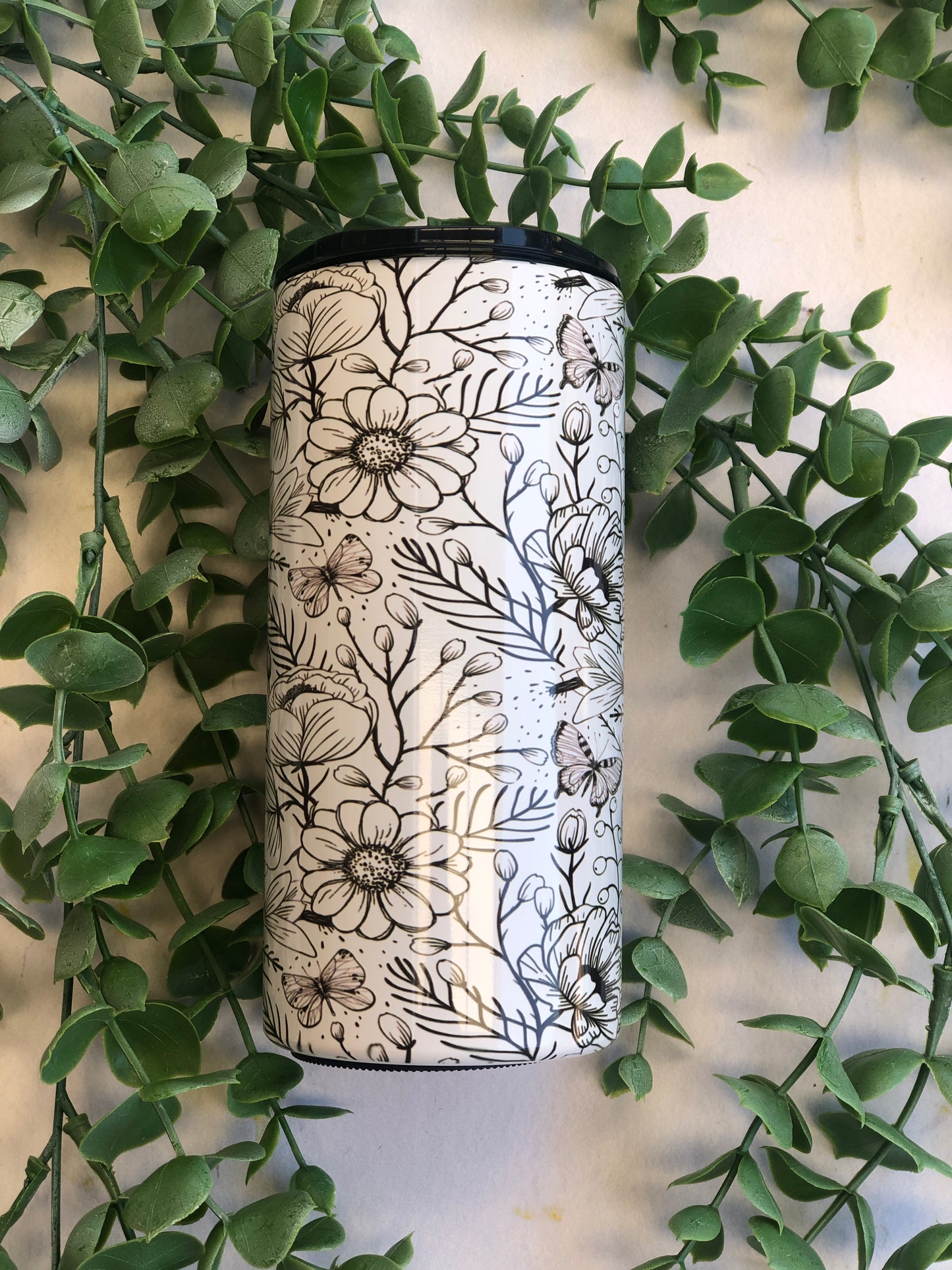 15oz Skinny Tumbler - Black Florals