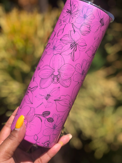 20oz Skinny Tumbler - Black Floral Petals