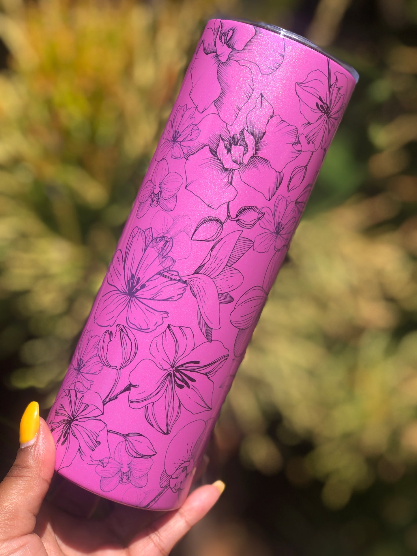 20oz Skinny Tumbler - Black Floral Petals