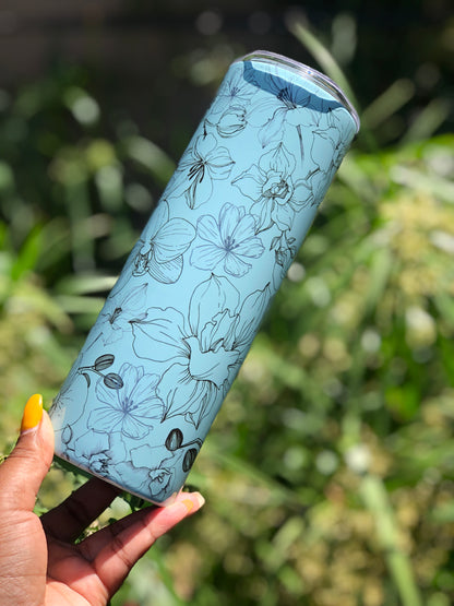20oz Skinny Tumbler - Black Floral Petals