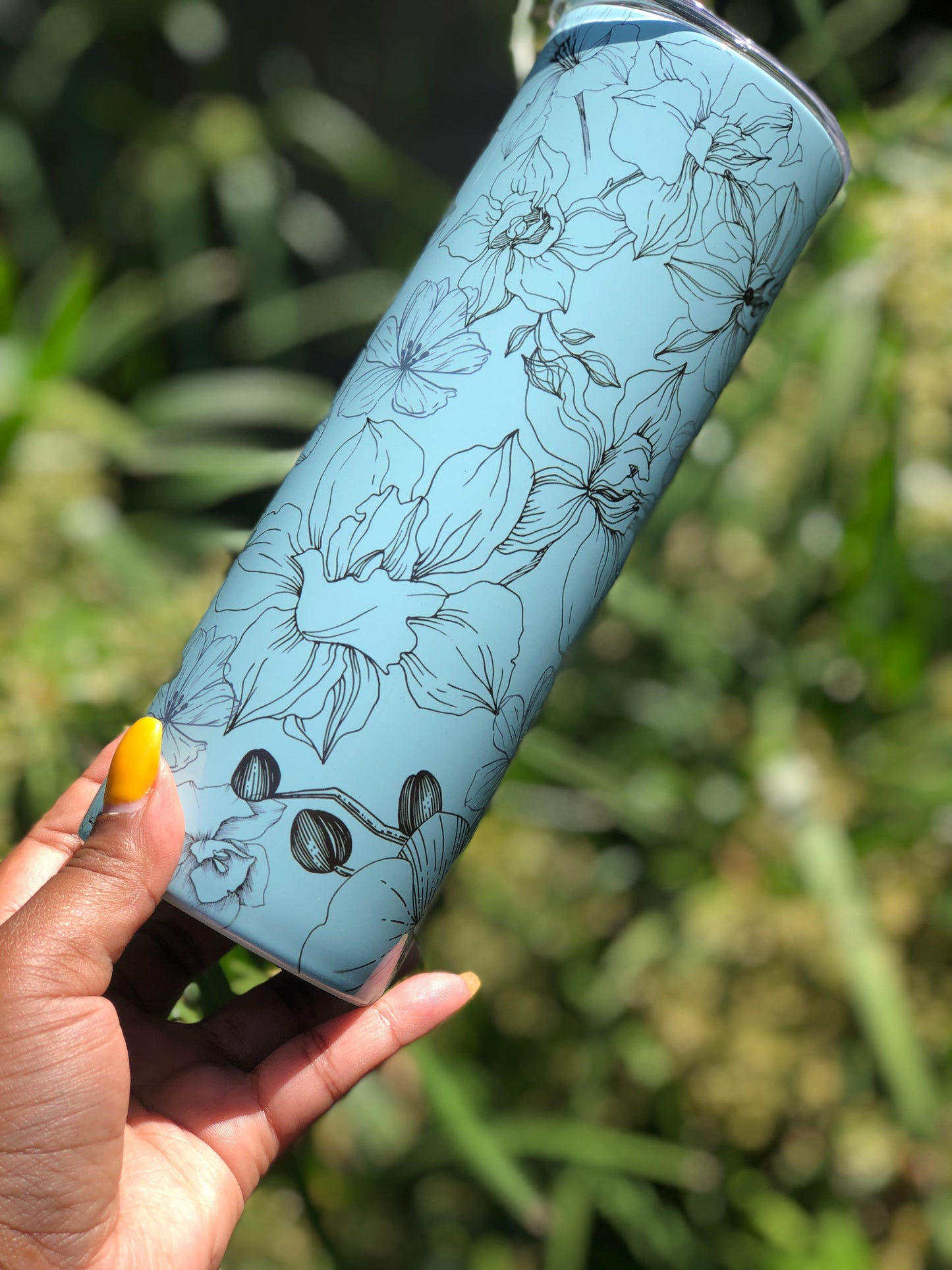 20oz Skinny Tumbler - Black Floral Petals