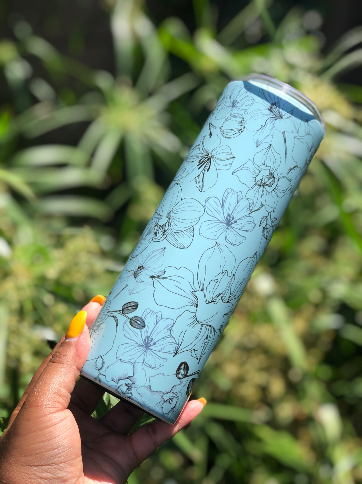 20oz Skinny Tumbler - Black Floral Petals