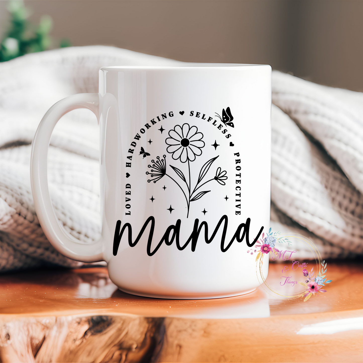 15oz Ceramic Mug - Mama Black Florals