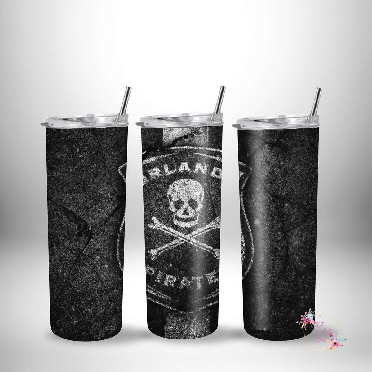 20oz Silver Skinny Tumbler - Orlando Pirates (Rugged)