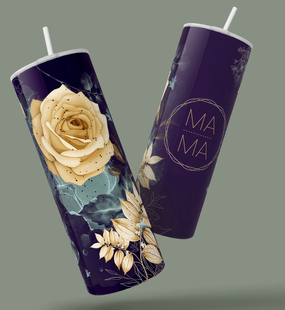 20oz Skinny Tumbler - Mama Blue & Yellow Florals