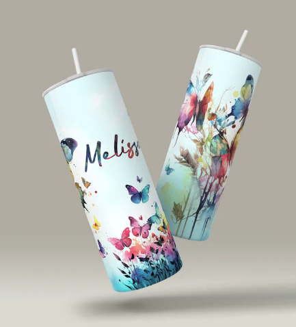 20oz Skinny Tumbler - Watercolour Butterflies