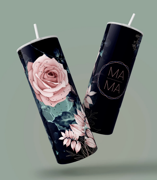 20oz Skinny Tumbler - Mama Black & Pink Florals