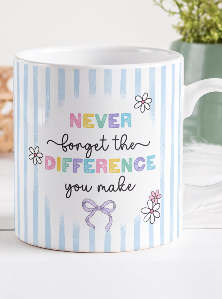 Blue Stripped Glass Mug Set - Never Forget the Difference You Make